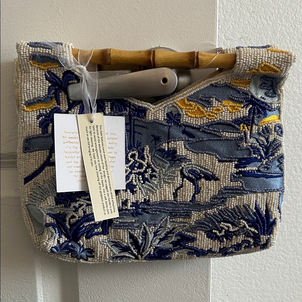 Viral Beaded Embroidered Blue and Yellow Women's Bag